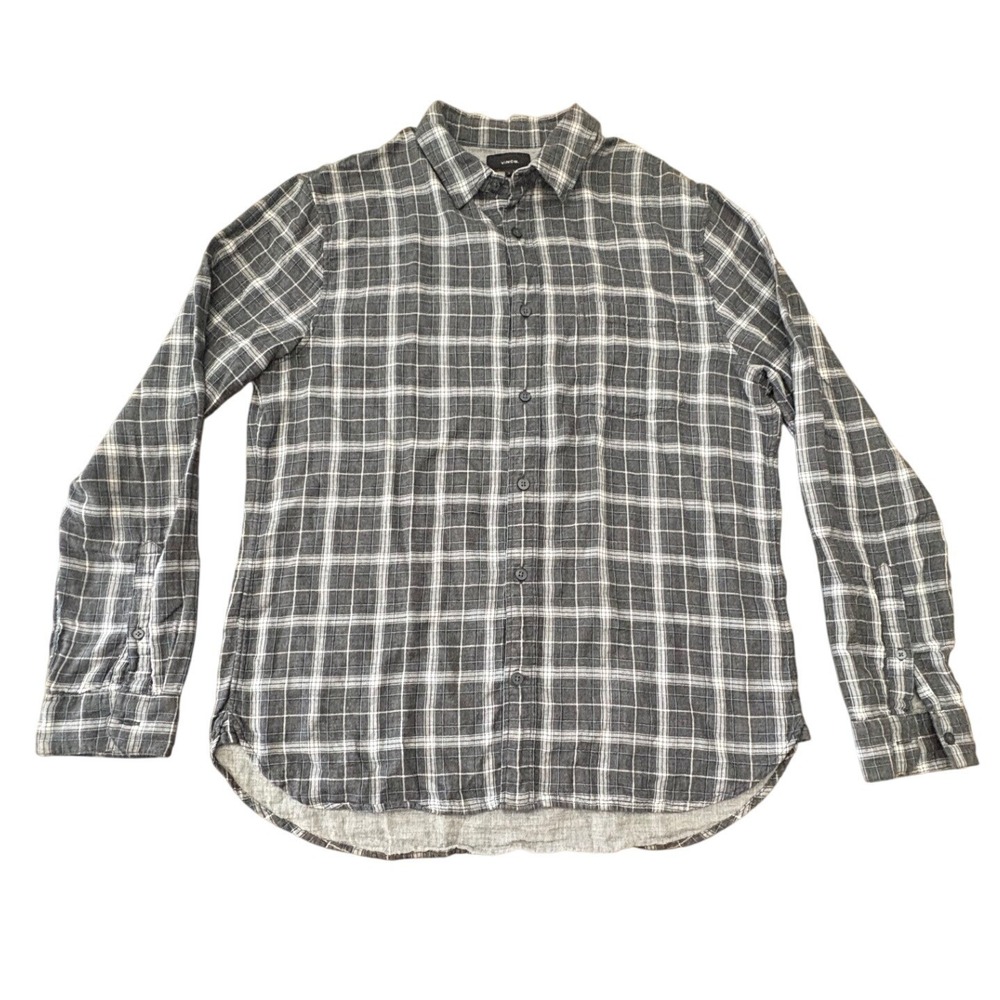 Vince Grey Plaid Flannel Shirt Classic Fit Mens Medium Cotton Long Sleeve Preppy